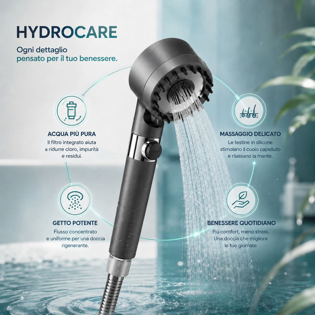 HydroCare™ — Soffione Doccia con Filtro Anticalcare