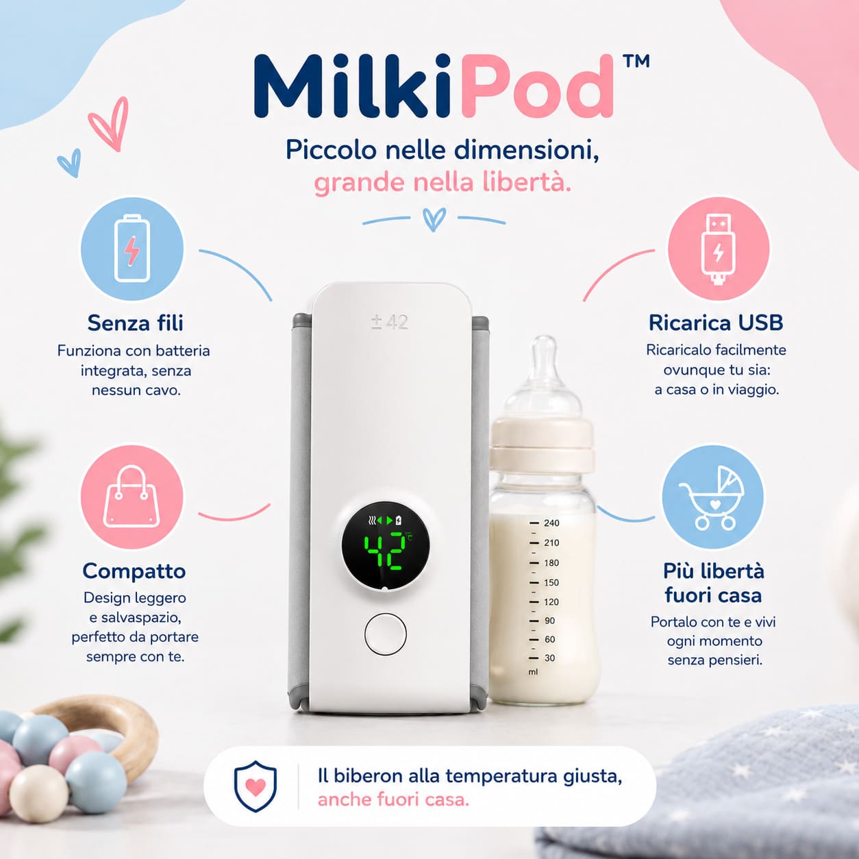 MilkiPod™ — Scaldabiberon Portatile Wireless USB