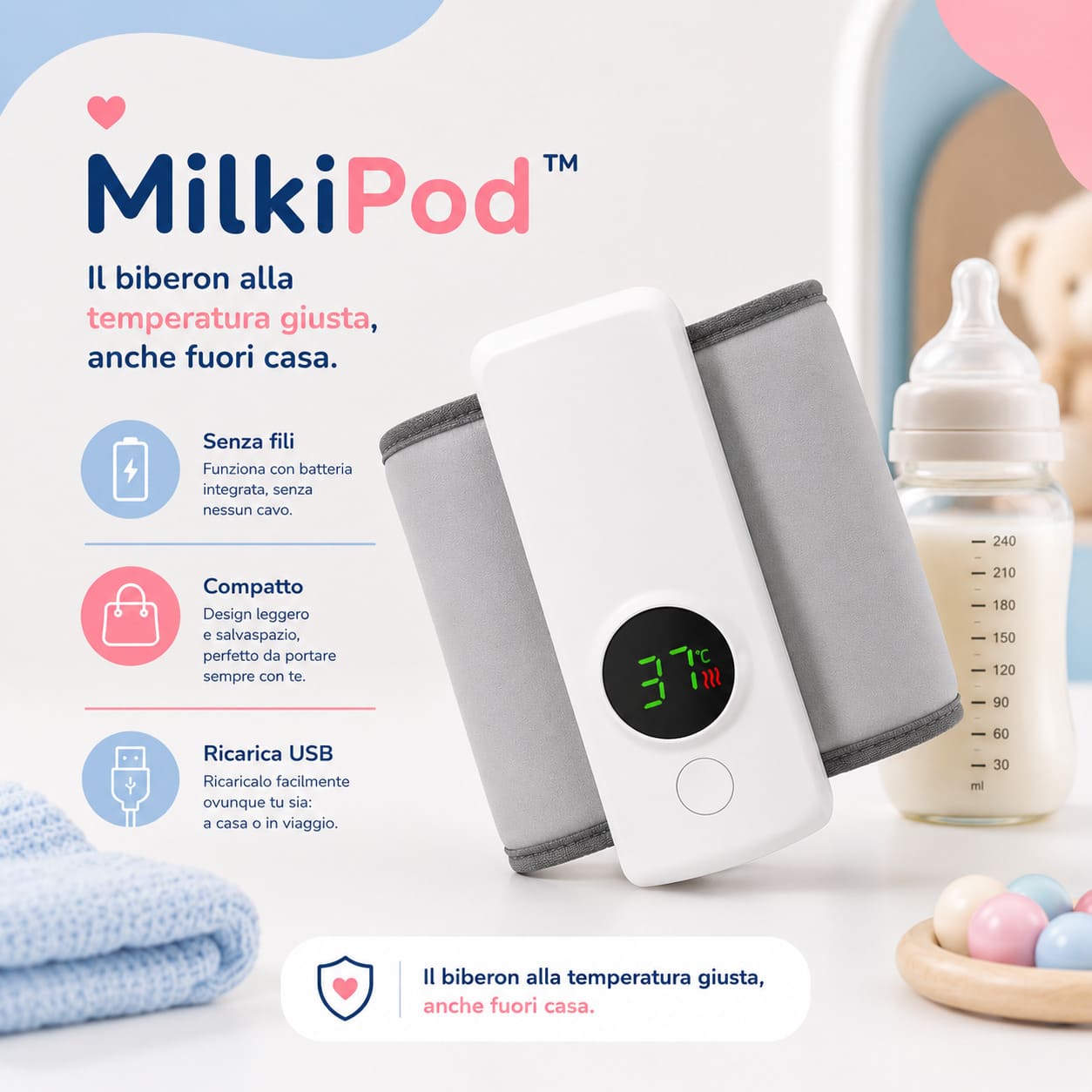 MilkiPod™ — Scaldabiberon Portatile Wireless USB