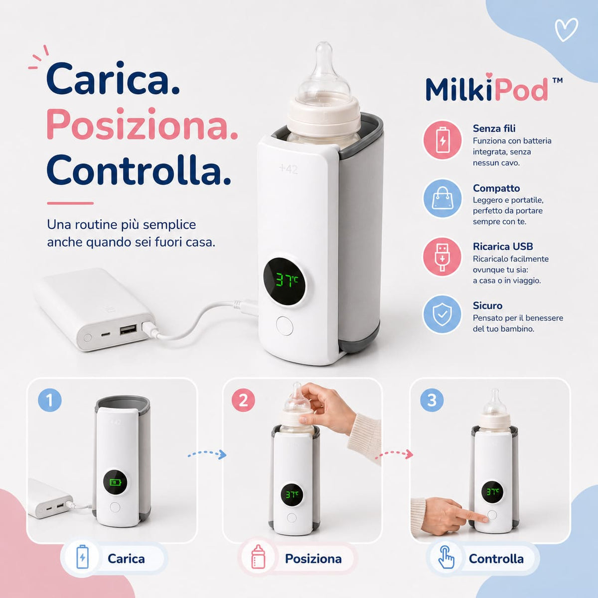 MilkiPod™ — Scaldabiberon Portatile Wireless USB
