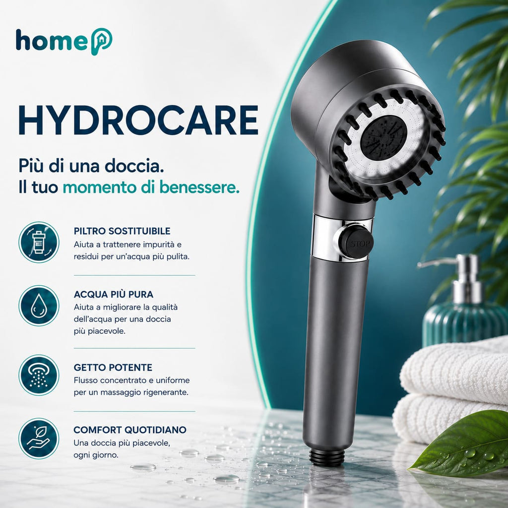 HydroCare™ — Soffione Doccia con Filtro Anticalcare